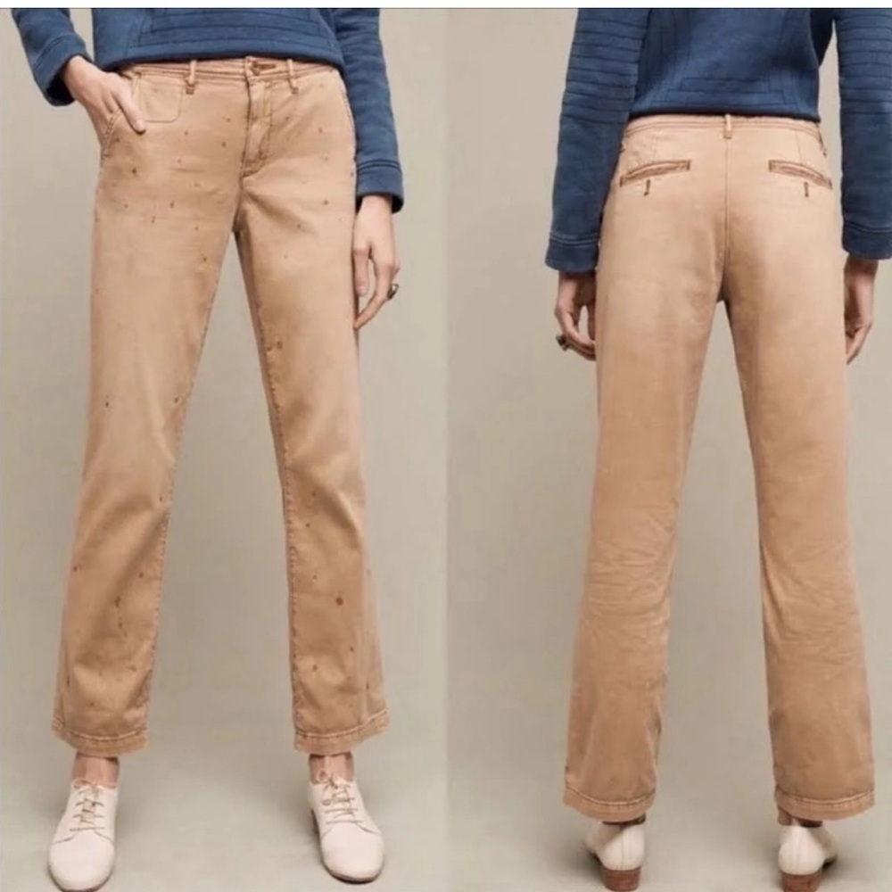 Anthropologie Pilcro gold and bronze Paint splattered khaki pants